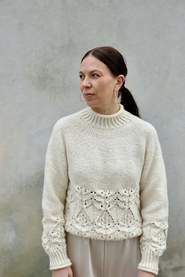 Blanc de Blancs Sweater by Leeni Hoimela, in english