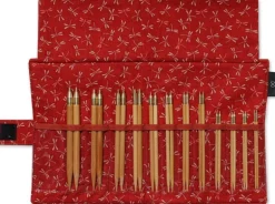 Seeknit Shirotake Nordic ML-setti bambuiset vaihtopäät ja kaapelit 3,50-10 mm, punainen neidonkorentokuosi